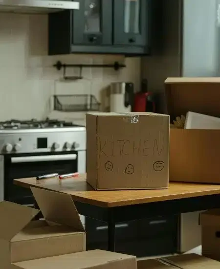 Préparation de cartons pour un emménagement dans une maison